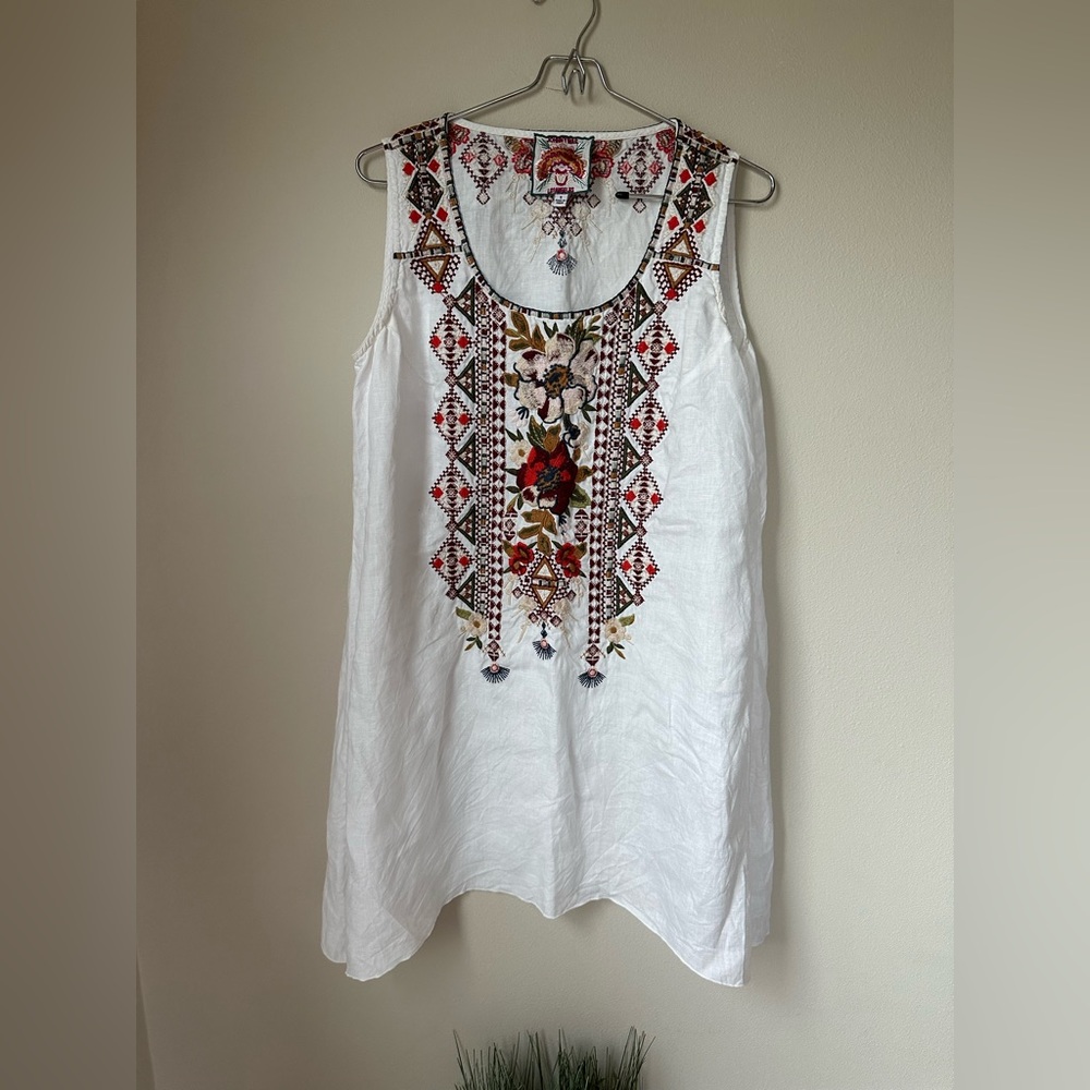 Johnny Was White Embroidered linen dress s